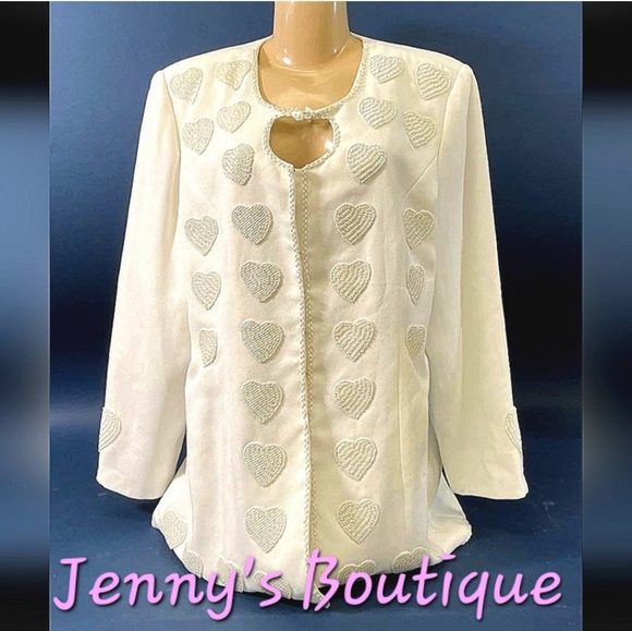 LISA REÑE White beaded Heart Blazer Sz 18 - Picture 1 of 9